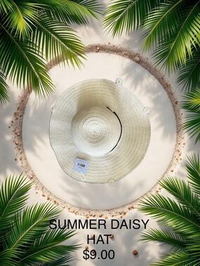 NWT Daisy Straw Sun Hat Wide Brim Floppy Beach Hat